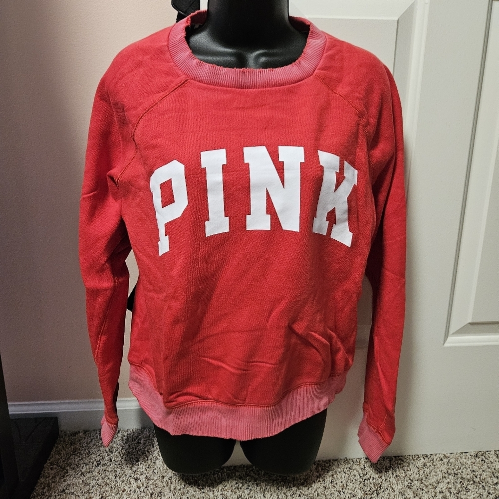 PINK Distressed Crew Neck Sweatshirt